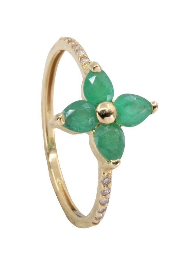 BAGUE FLEUR ÉMERAUDES ET DIAMANTS — vue 6