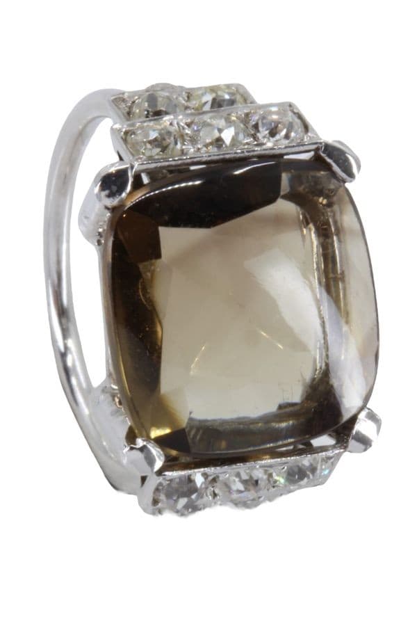BAGUE STYLE ART-DÉCO QUARTZ FUMÉ ET DIAMANTS — vue 5