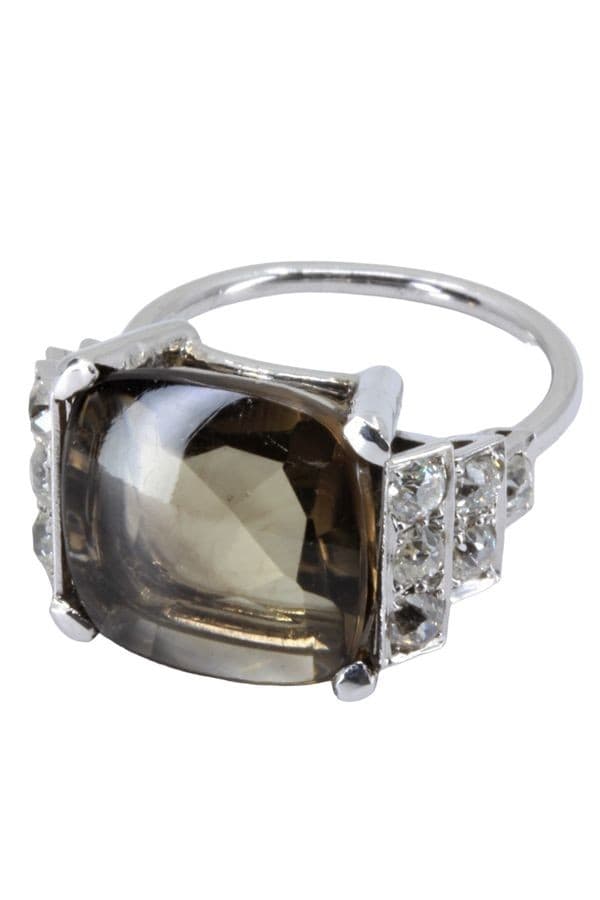 BAGUE STYLE ART-DÉCO QUARTZ FUMÉ ET DIAMANTS — vue 3