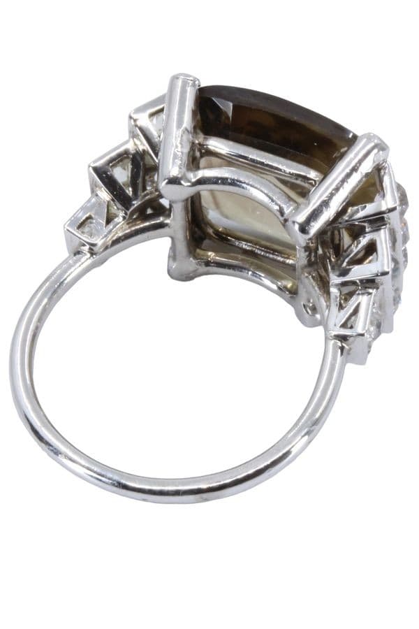 BAGUE STYLE ART-DÉCO QUARTZ FUMÉ ET DIAMANTS — vue 6