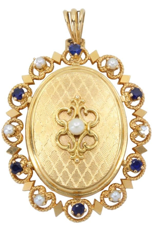 PENDENTIF PORTE-PHOTO ANCIEN SAPHIRS ET PERLES — vue 1