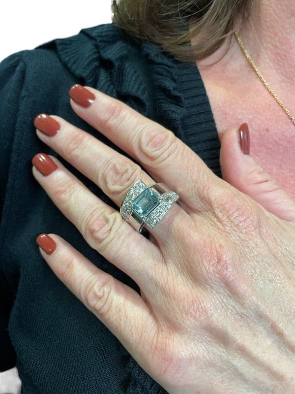 BAGUE AIGUE MARINE ET DIAMANTS — vue 2
