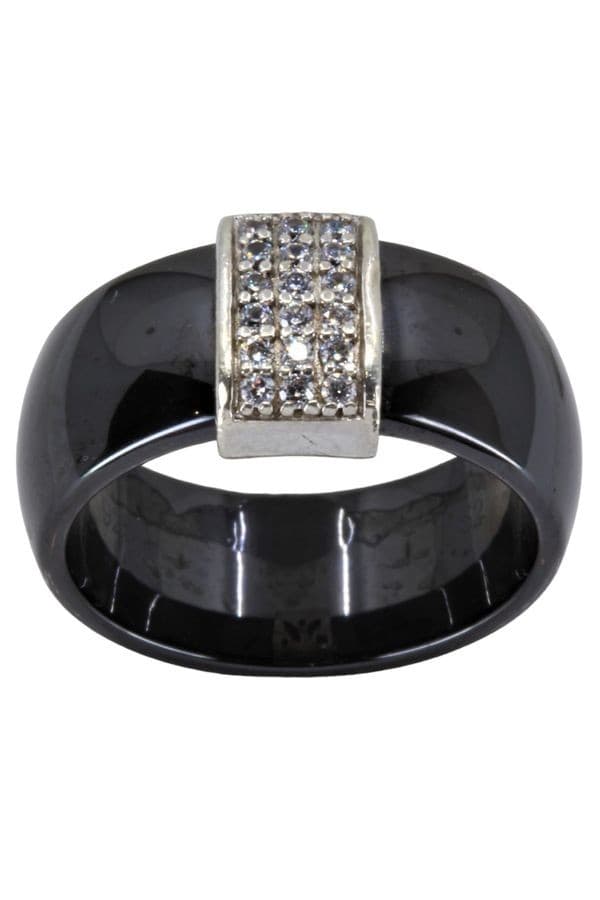 BAGUE MODERNE CÉRAMIQUE ET DIAMANTS — vue 1
