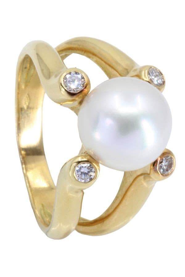 BAGUE MODERNE PERLE ET DIAMANTS — vue 5