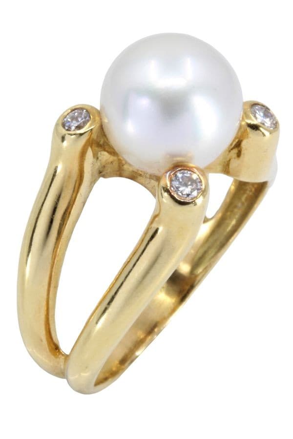 BAGUE MODERNE PERLE ET DIAMANTS — vue 6