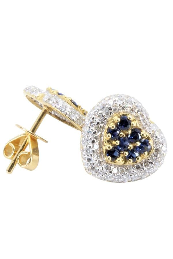 BOUCLES D"OREILLES COEURS SAPHIRS ET DIAMANTS — vue 3