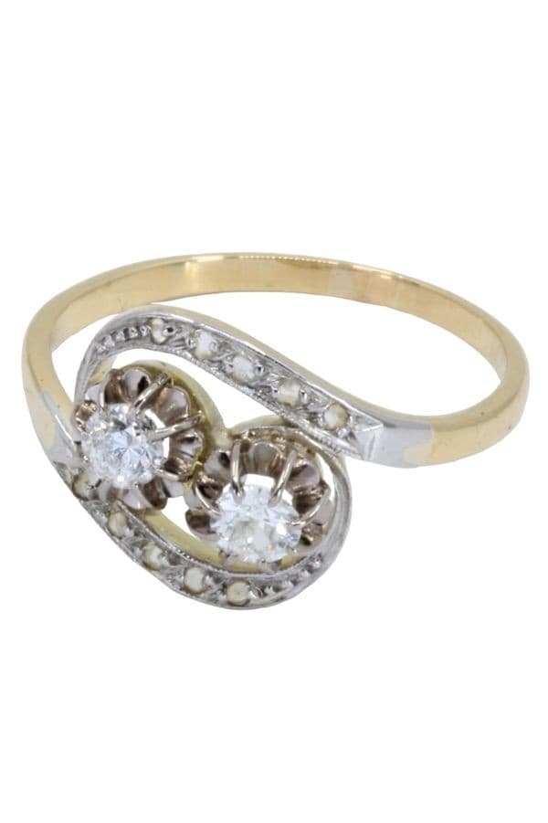 BAGUE ANCIENNE TOI ET MOI DIAMANTS — vue 5