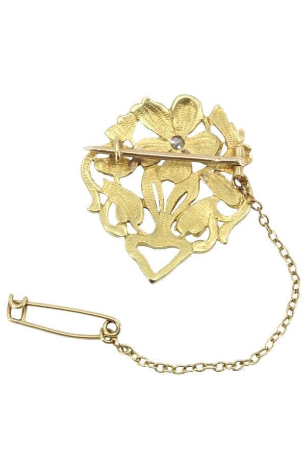 BROCHE ART-NOUVEAU FLEURS ET DIAMANT — vue 4