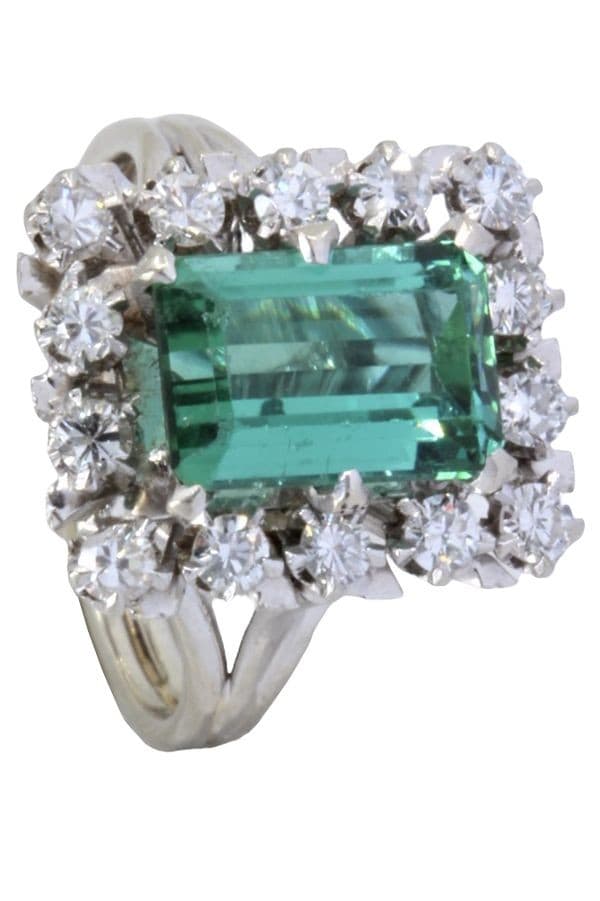 BAGUE ANCIENNE QUARTZ VERT ET DIAMANTS — vue 5