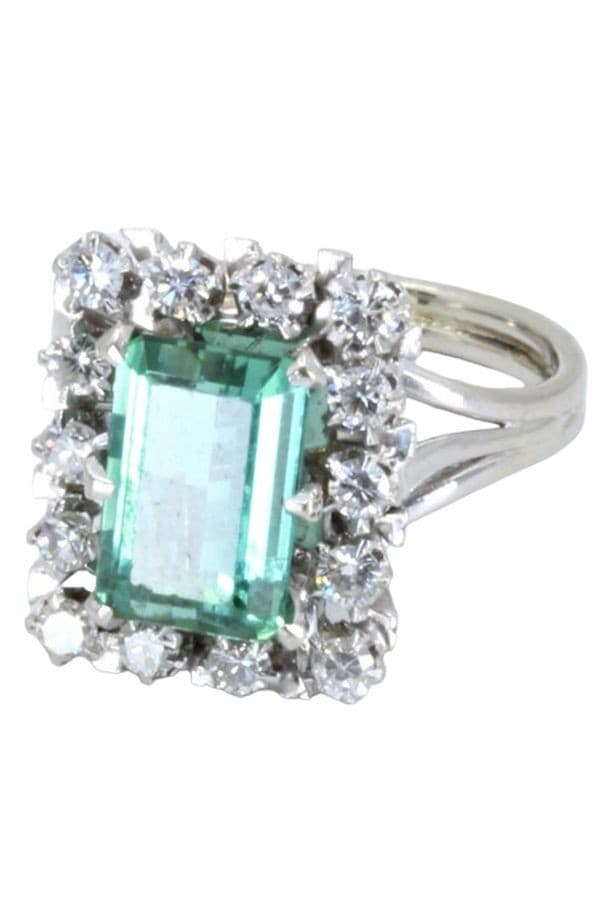 BAGUE ANCIENNE QUARTZ VERT ET DIAMANTS — vue 6