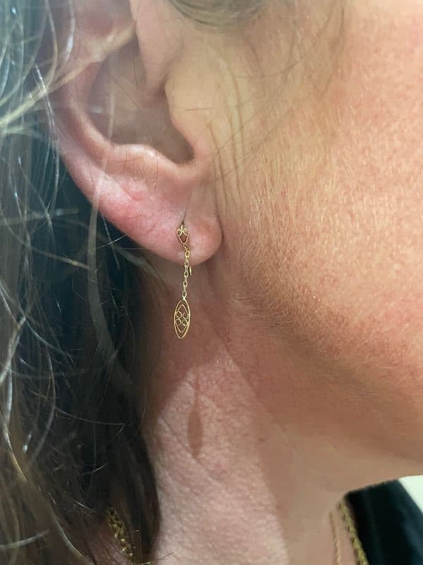 BOUCLES D'OREILLES PENDANTES ANCIENNES FILIGRANE — vue 2