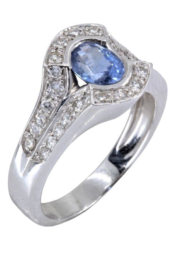 BAGUE SAPHIR DE CEYLAN ET DIAMANTS — vue 3