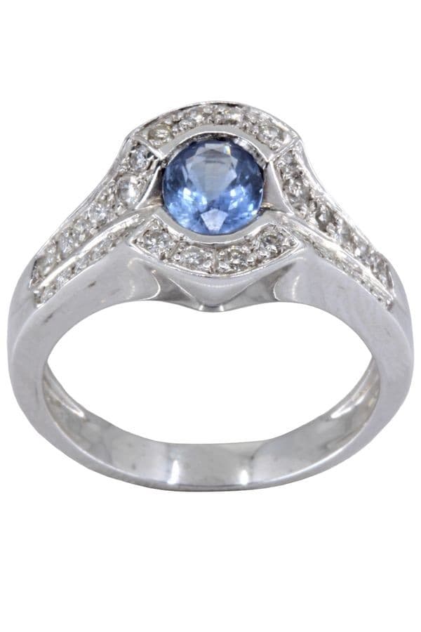 BAGUE SAPHIR DE CEYLAN ET DIAMANTS — vue 1
