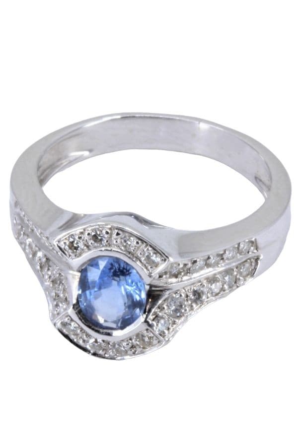 BAGUE SAPHIR DE CEYLAN ET DIAMANTS — vue 5