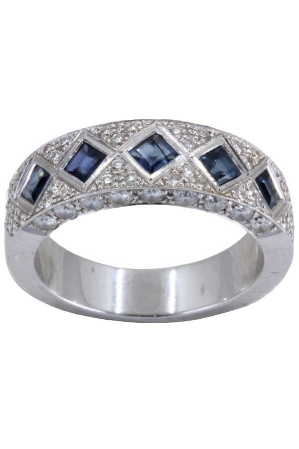 BAGUE STYLE ART-DÉCO SAPHIRS ET DIAMANTS — vue 1