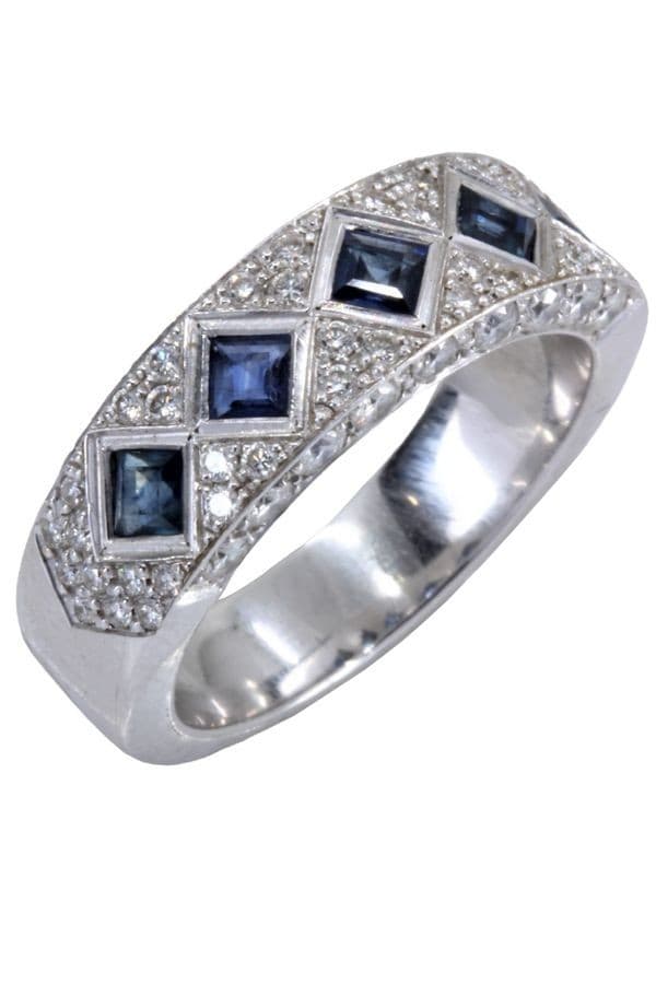 BAGUE STYLE ART-DÉCO SAPHIRS ET DIAMANTS — vue 3