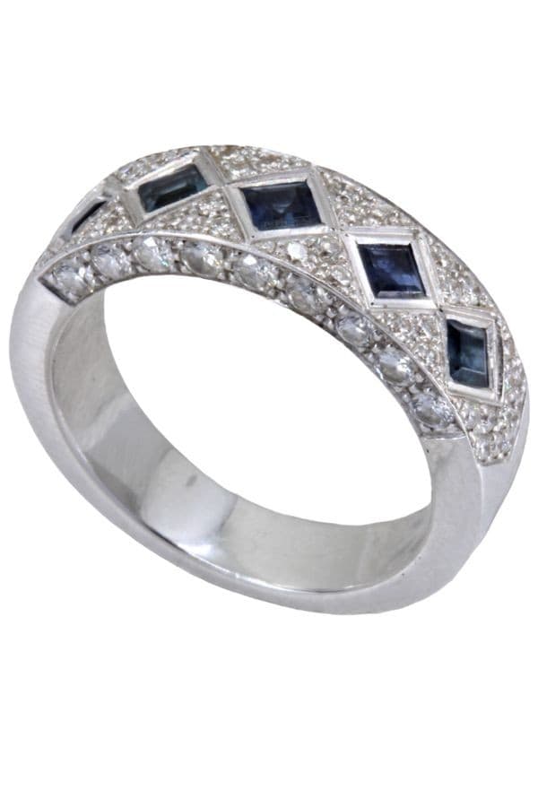 BAGUE STYLE ART-DÉCO SAPHIRS ET DIAMANTS — vue 4