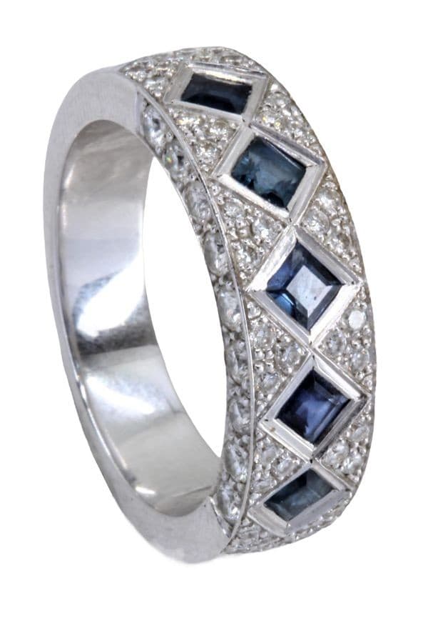 BAGUE STYLE ART-DÉCO SAPHIRS ET DIAMANTS — vue 5