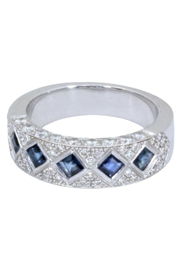 BAGUE STYLE ART-DÉCO SAPHIRS ET DIAMANTS — vue 6