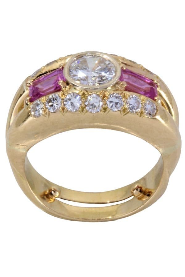 BAGUE MODERNE DIAMANTS ET SAPHIRS ROSES