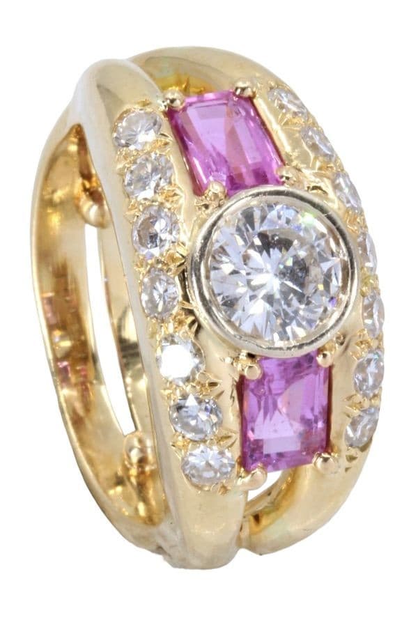 BAGUE MODERNE DIAMANTS ET SAPHIRS ROSES — vue 4