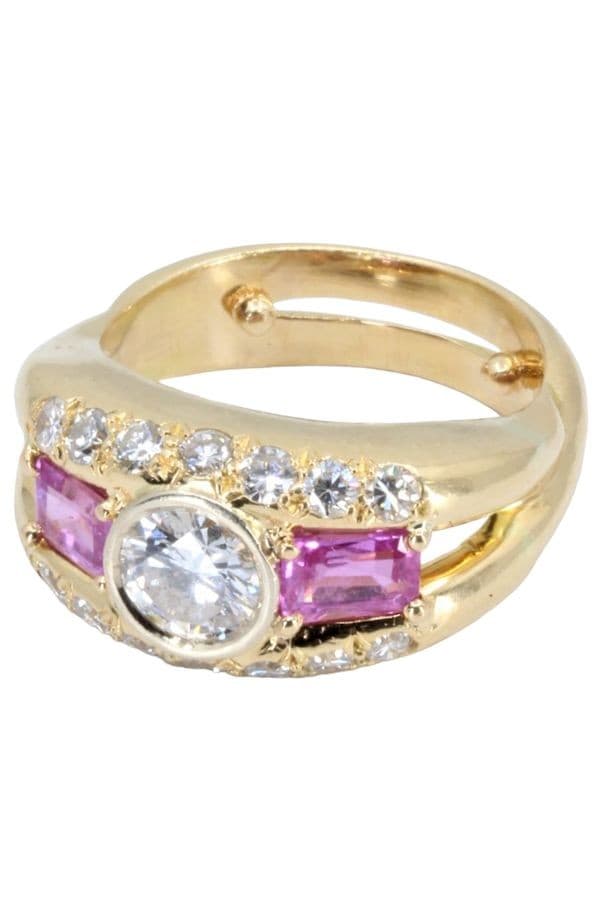 BAGUE MODERNE DIAMANTS ET SAPHIRS ROSES — vue 5