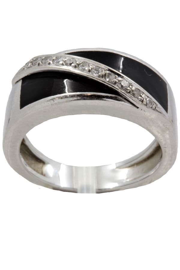 BAGUE ONYX ET DIAMANTS — vue 1
