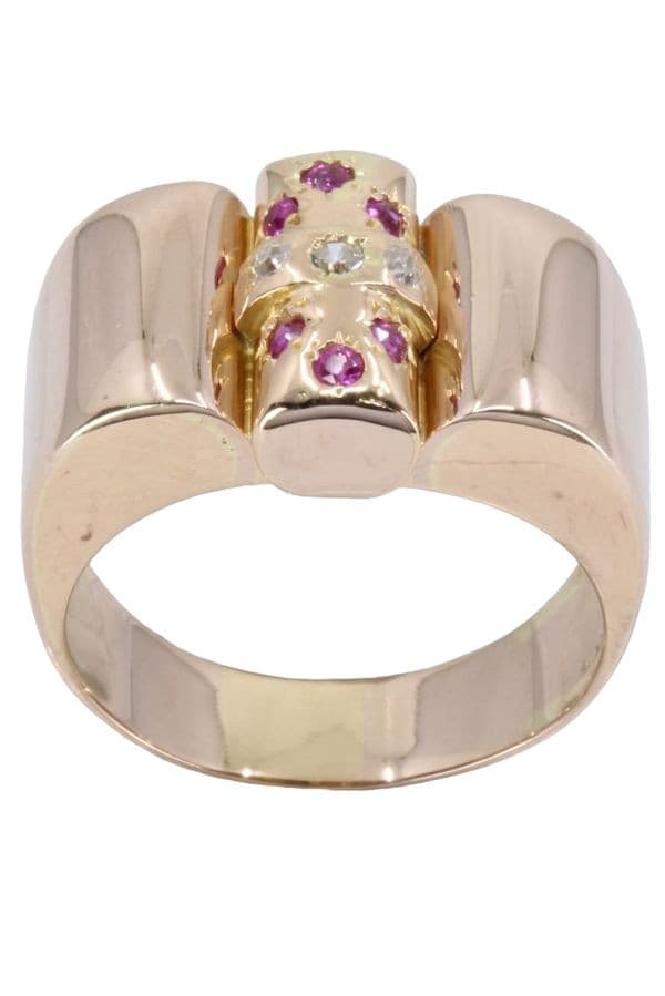 BAGUE TANK RUBIS ET DIAMANTS — vue 1