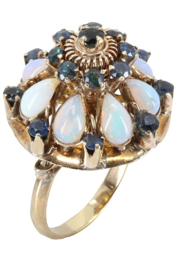 BAGUE ORNEMENTALE OPALES ET SAPHIRS — vue 5