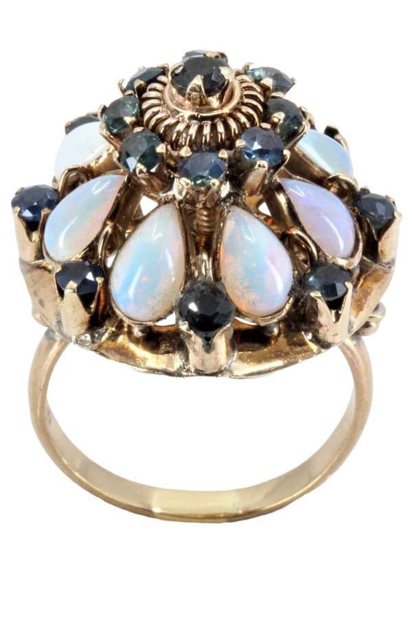 BAGUE ORNEMENTALE OPALES ET SAPHIRS — vue 1