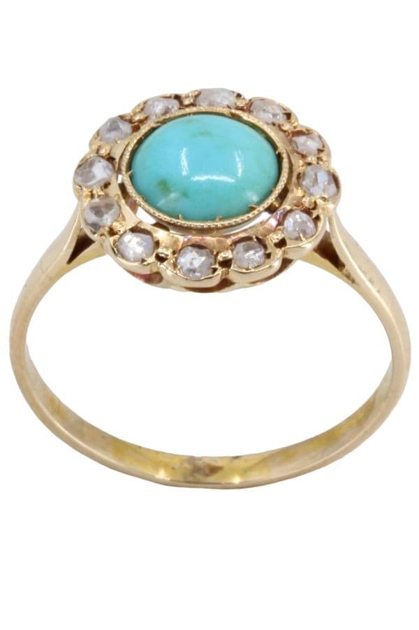 BAGUE ART-DÉCO TURQUOISE ET DIAMANTS — vue 1