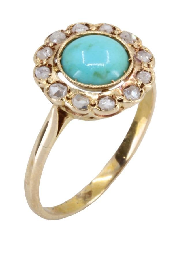BAGUE ART-DÉCO TURQUOISE ET DIAMANTS — vue 3