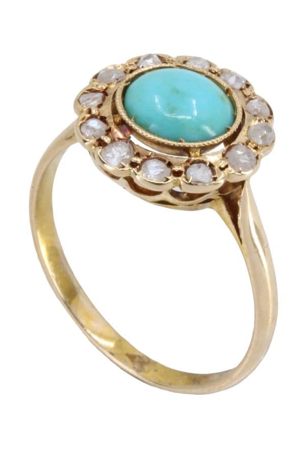 BAGUE ART-DÉCO TURQUOISE ET DIAMANTS — vue 4