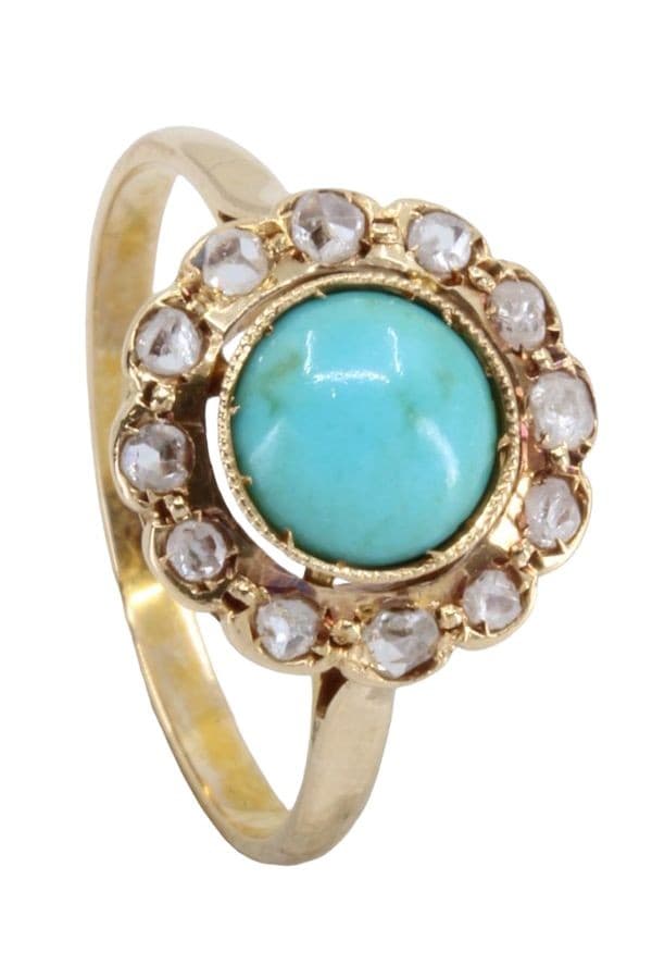 BAGUE ART-DÉCO TURQUOISE ET DIAMANTS — vue 5