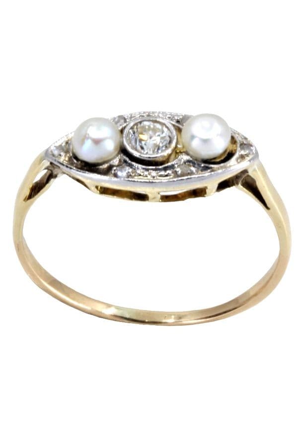 BAGUE ART-NOUVEAU PERLES ET DIAMANT — vue 1
