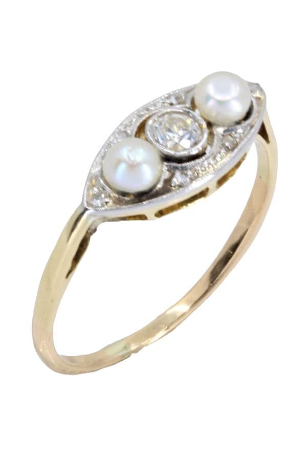 BAGUE ART-NOUVEAU PERLES ET DIAMANT — vue 4