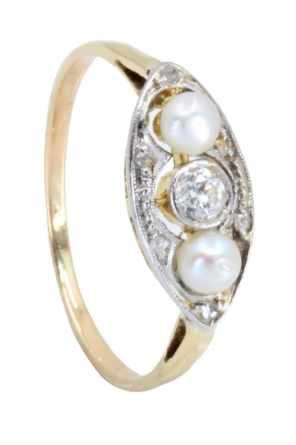 BAGUE ART-NOUVEAU PERLES ET DIAMANT — vue 5
