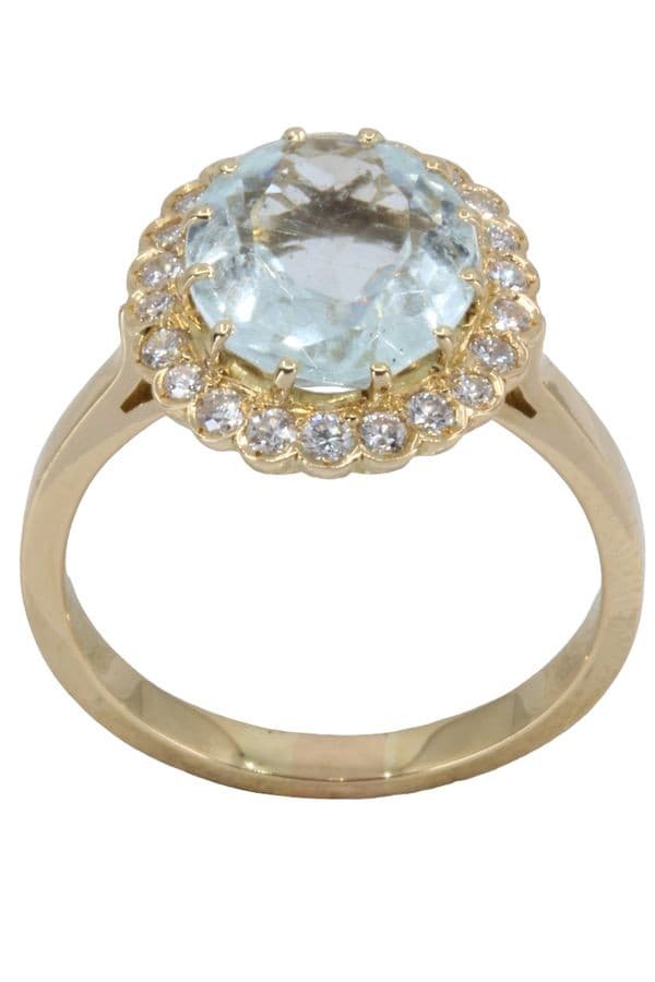 BAGUE MARGUERITE AIGUE-MARINE ET DIAMANTS — vue 1