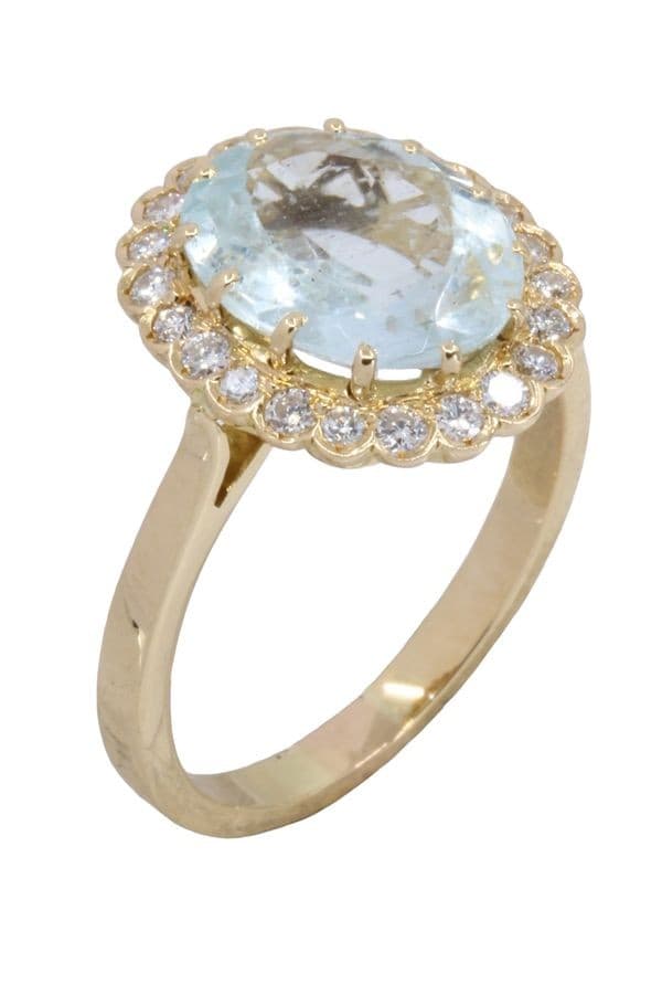 BAGUE MARGUERITE AIGUE-MARINE ET DIAMANTS — vue 3