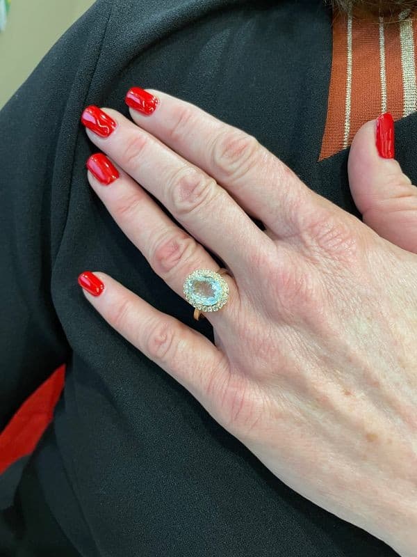 BAGUE MARGUERITE AIGUE-MARINE ET DIAMANTS — vue 2