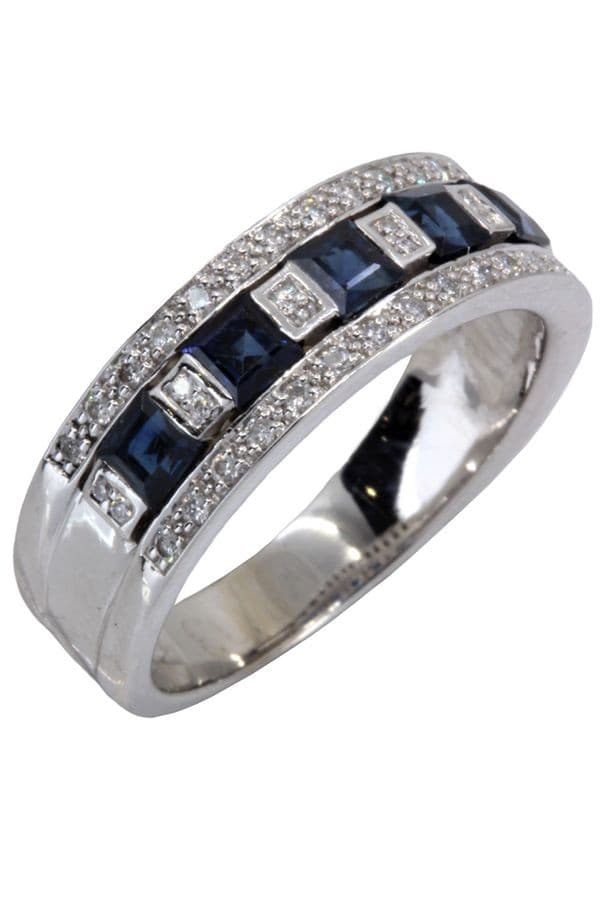 BAGUE MODERNE SAPHIRS ET DIAMANTS — vue 3