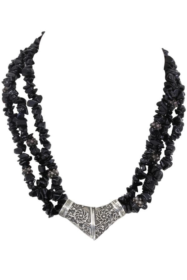 COLLIER 3 RANGS ARGENT ONYX — vue 1