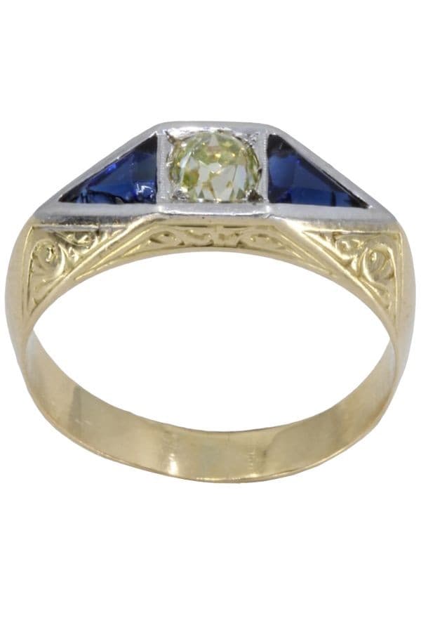 BAGUE ART-DÉCO SAPHIRS ET DIAMANT — vue 1
