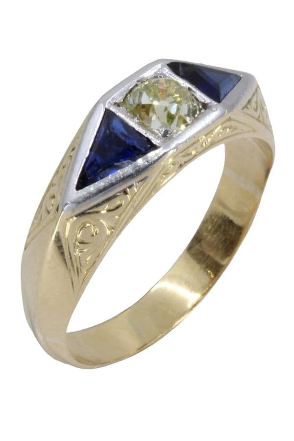 BAGUE ART-DÉCO SAPHIRS ET DIAMANT — vue 4
