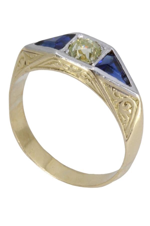BAGUE ART-DÉCO SAPHIRS ET DIAMANT — vue 5