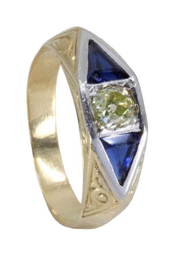 BAGUE ART-DÉCO SAPHIRS ET DIAMANT — vue 6