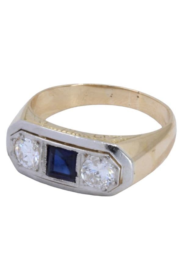 BAGUE ART-DÉCO SAPHIR CALIBRÉ ET DIAMANTS — vue 6