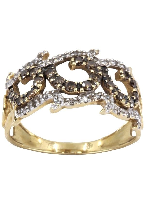 BAGUE MODERNE DIAMANTS NOIRS ET BLANCS — vue 1