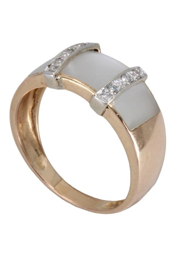 BAGUE MODERNE NACRE ET DIAMANTS — vue 5