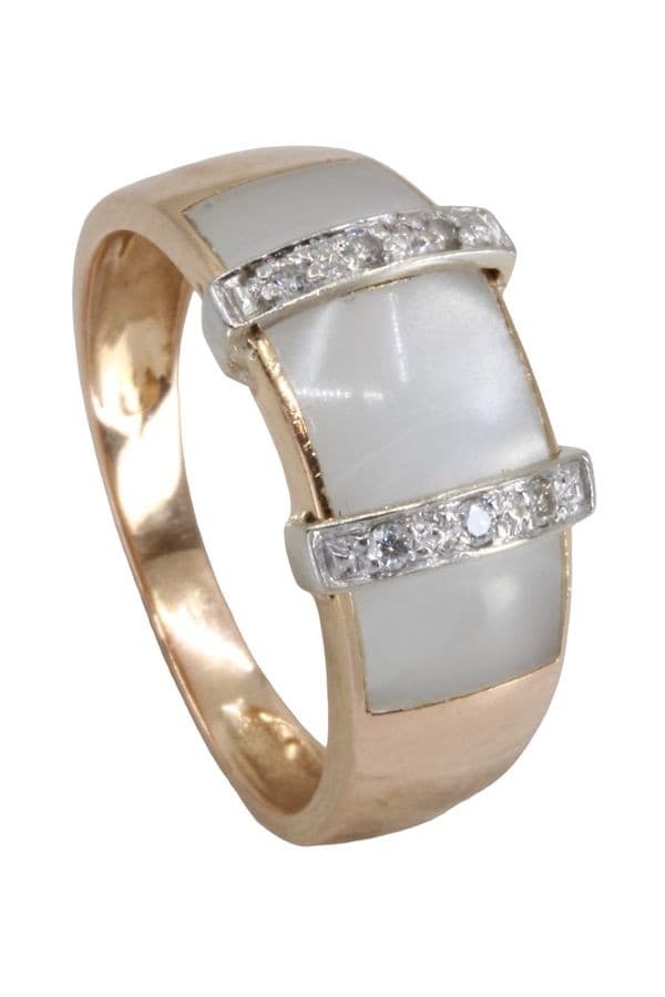 BAGUE MODERNE NACRE ET DIAMANTS — vue 4